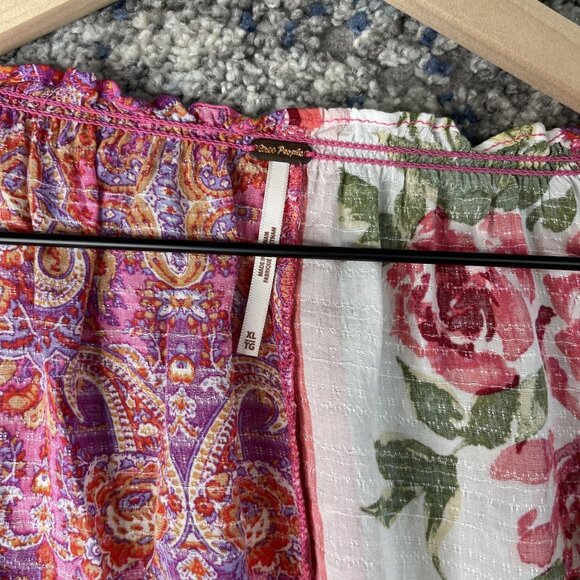 Free People Shirt Womens Extra Small Pink White Boho Patchwork Floral Paisley - Picture 4 of 6